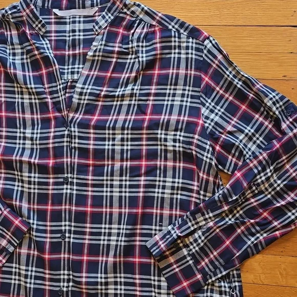 ZARA Trafaluc Collection, Plaid Relaxed Blouse, Lace Up Sides, EUC, Women's L - Picture 8 of 14